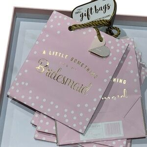 Bridesmaid Gift Bags 6 Pink/white dot w/ Gold Foil Writing and Gold Rope Handle